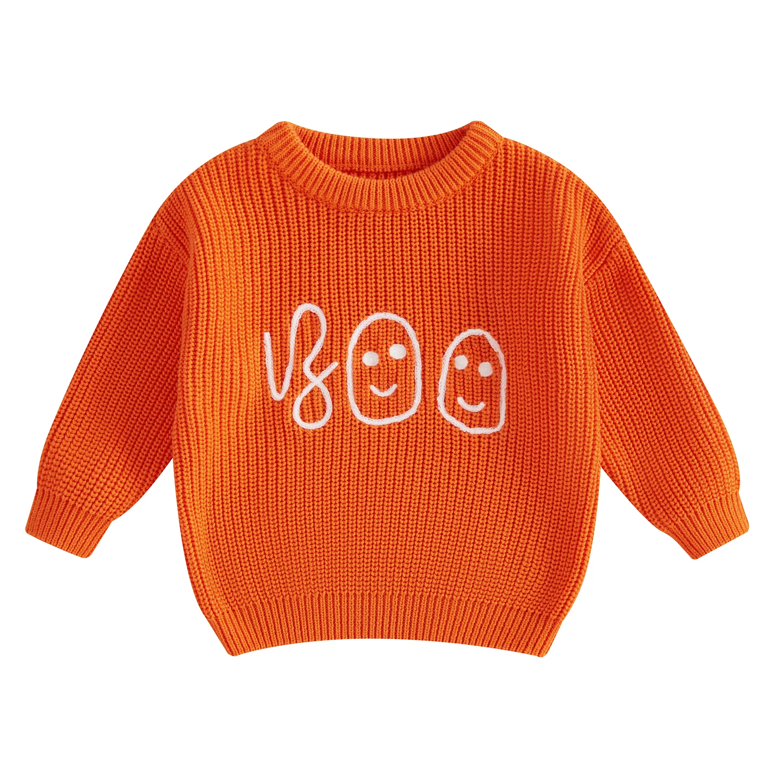 

6M-3 Years Toddler Boys Girls Halloween Sweaters Letter Ghost Long Sleeve Round Neck Ribbed Knitted Sweaters