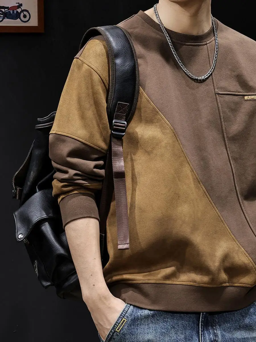 

Высококачественный свободный свитшот с длинными рукавами и круглым вырезом для мужчин, осенне-зимняя модная повседневная уличная одежда, удобный хлопковый материал.