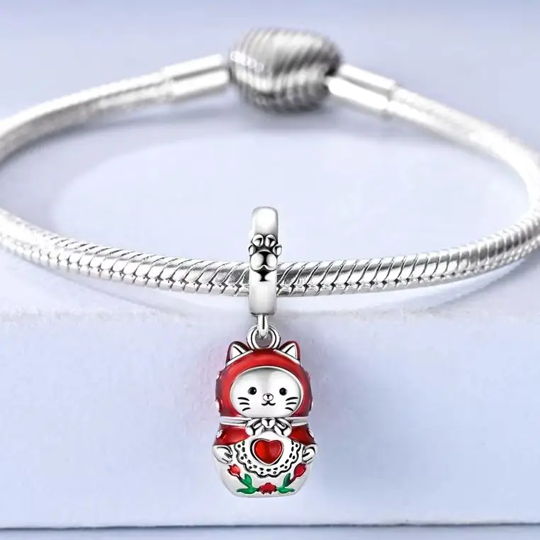 

925 Sterling Silver Charm Openable Cat Nesting Doll Pendant Fit Original Beads Bracelet Diy for Woman Fine Jewelry