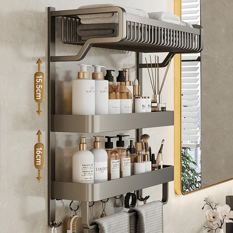 Towel Rack Bathroom Storage Rack Integrated Punch-free Wall-mounted Bathroom Toilet Bathroom Set Alumimum Bath kitchen accessori