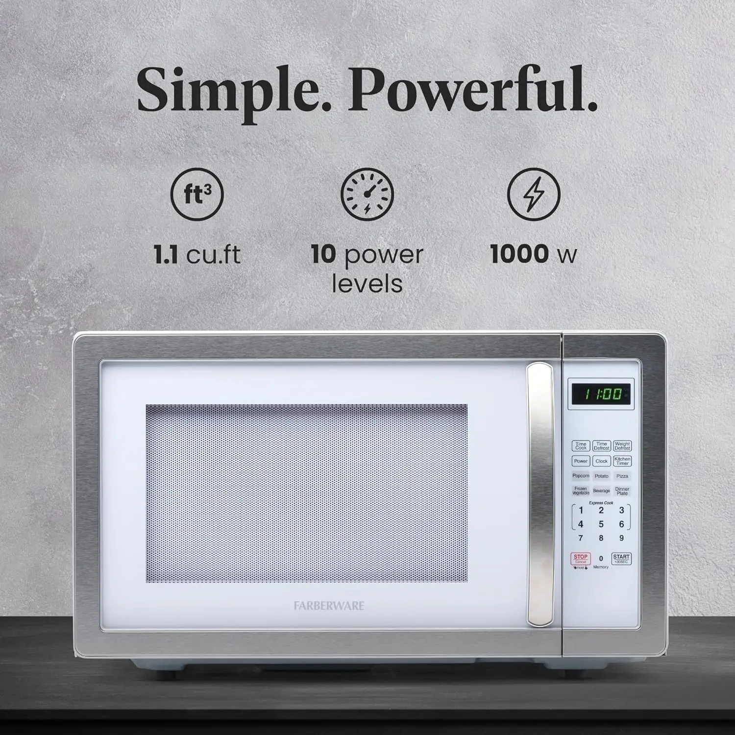 Microwave 1000 Watts, 1.1 cu ft - Microwave Oven With LED Lighting and Child Lock - Perfect for Apartments and Dorms - Easy Clea