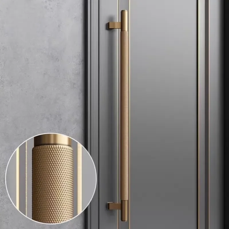Hot Sale Modern Black Gold Aluminum Door Handles Knurled for Wooden Glass Doors 2