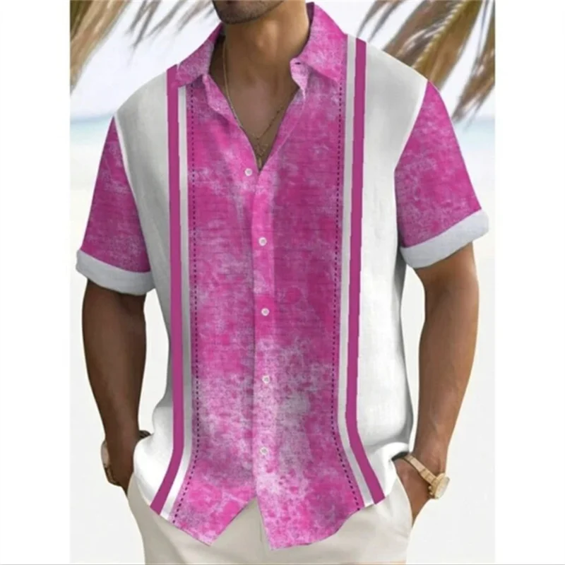 

Men's printed short sleeved collar shirt, summer comfortable fabric shirt, linen shirt