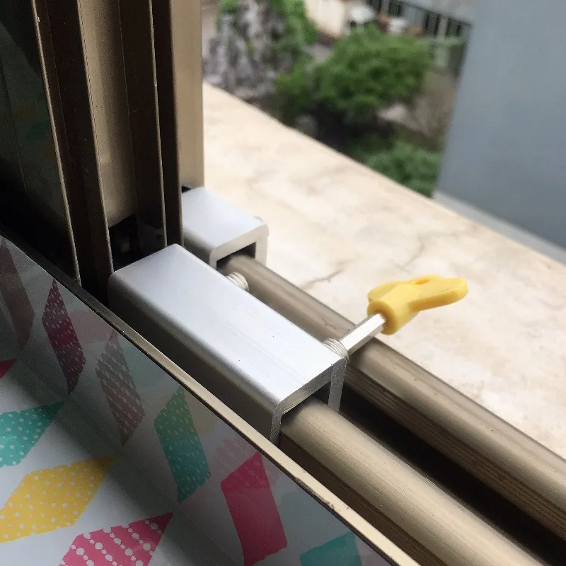 5pcs Adjustable Aluminum Alloy Sliding Door Lock - Security Window Lock with Keys & Padlock Stop