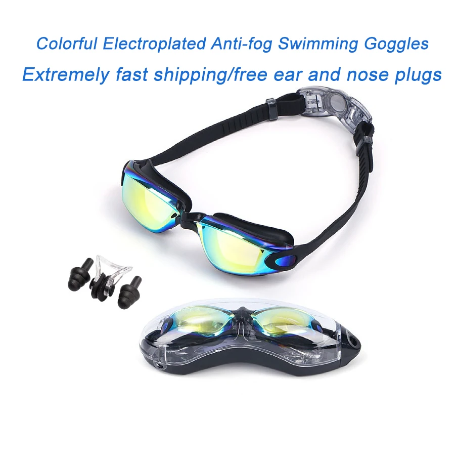 

Swimming Adult Swimming Goggles Dazzle Color Plating Anti-fog Swimming Goggles Silicone Goggle Protection Unisex Model