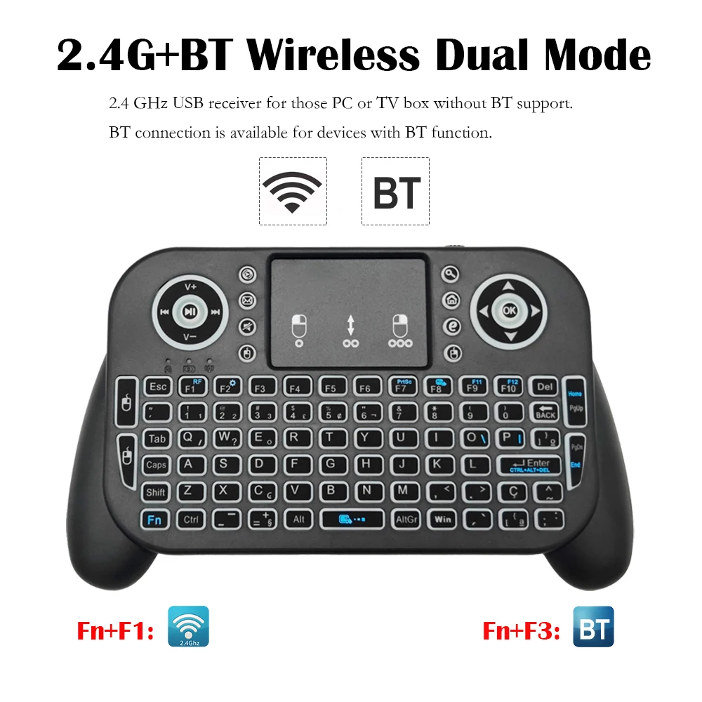 V8 2.4G Mini Wireless Keyboard 7 Color Backlit Spanish Portuguese Bluetooth Air Mouse Remote Control Touchpad for Android TV Box