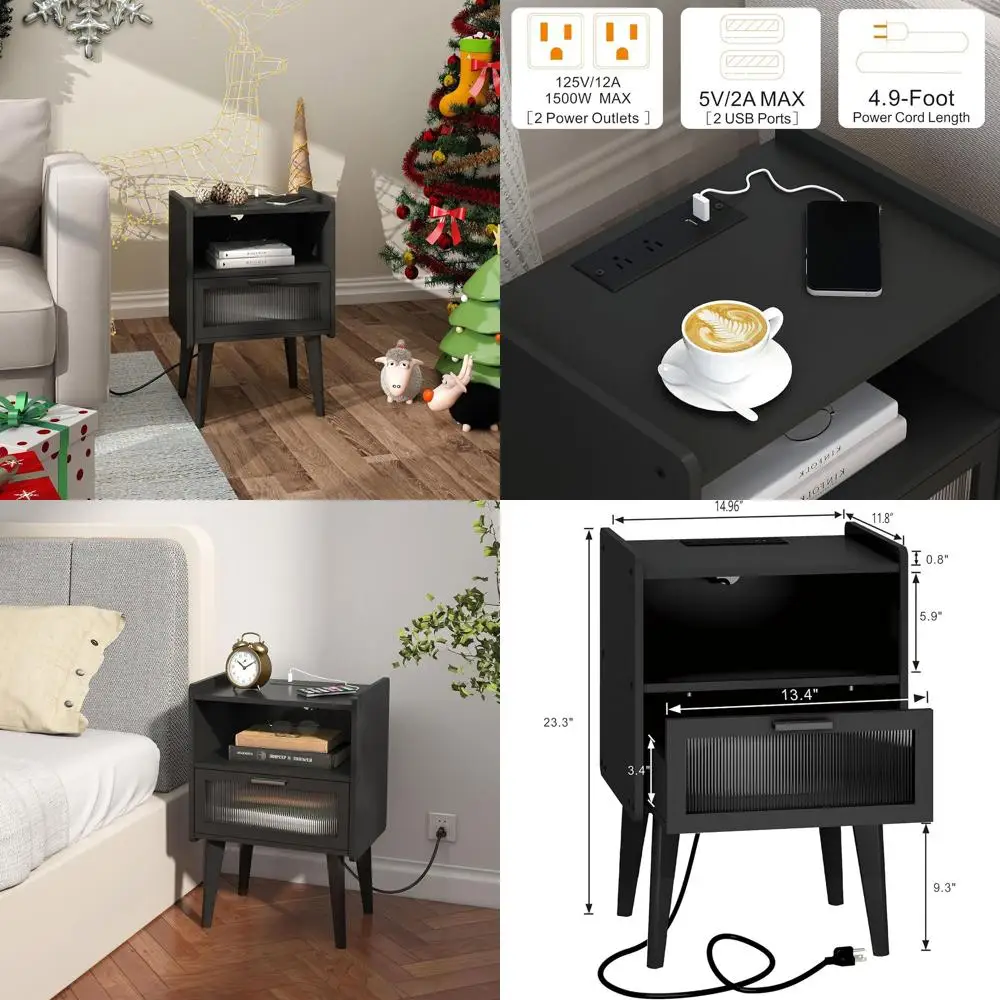 

Черная двухъярусная зарядная тумбочка с местом для хранения вещей для спален и гостиных — CAMLBZ07BE