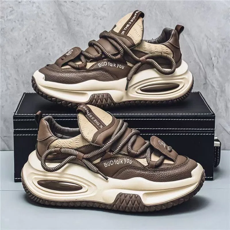 

Men's Chunky Sneakers for Spring Outdoor Running Wear-Resistant Thick Soled Height Increasing Trendy Versatile Dad Shoes