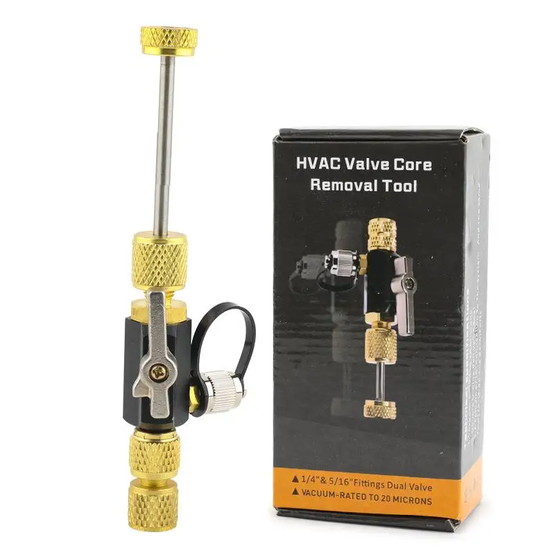 1/4inch Valve Core Removal Tool With Dual Valve And Sight Glass Vacuum Rated Valve Core Disassembly Tool For Air Conditioning▪