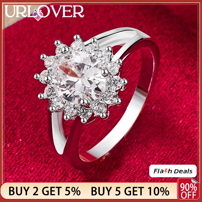 

URLOVER 925 Sterling Silver Ring For Woman Oval Zircon Crystal Rings Party Engagement Wedding Fashion Jewelry Birthday Gifts