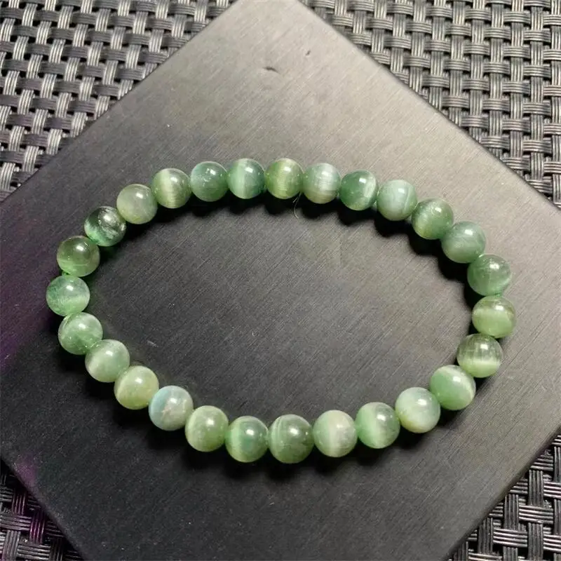 7MM Natural Hiddenite Bracelet Fashion Reiki Gemstone Round Beads Jewelry Couple Holiday Gift 1PCS