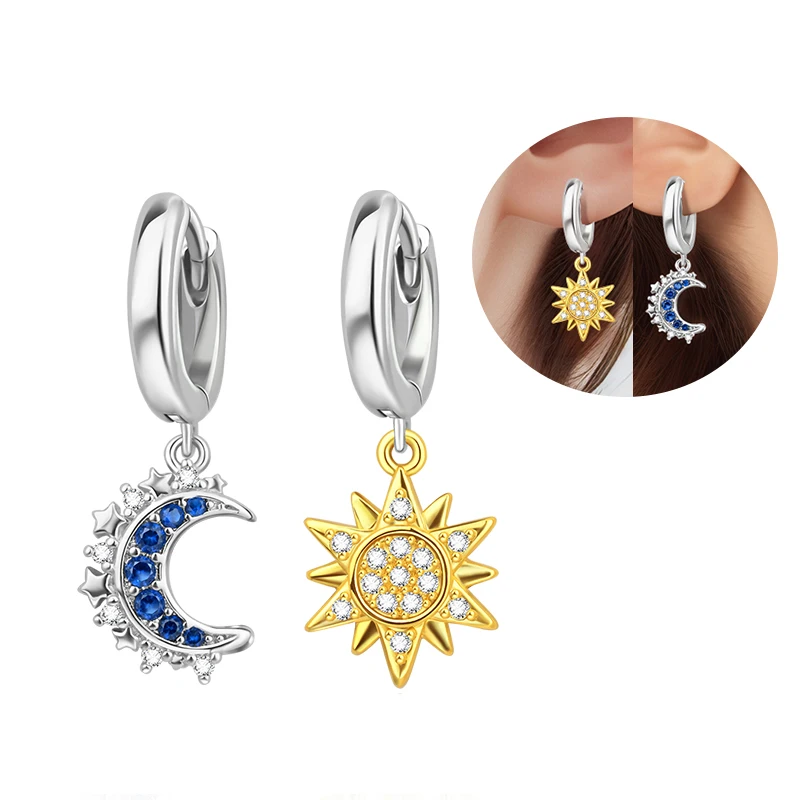 2025 Hot Sale 925 Silver Exquisite Sun And Moon Earrings Womens Luxury Gifts Original Design Heart Stud Earrings Fashion Jewelry image 3