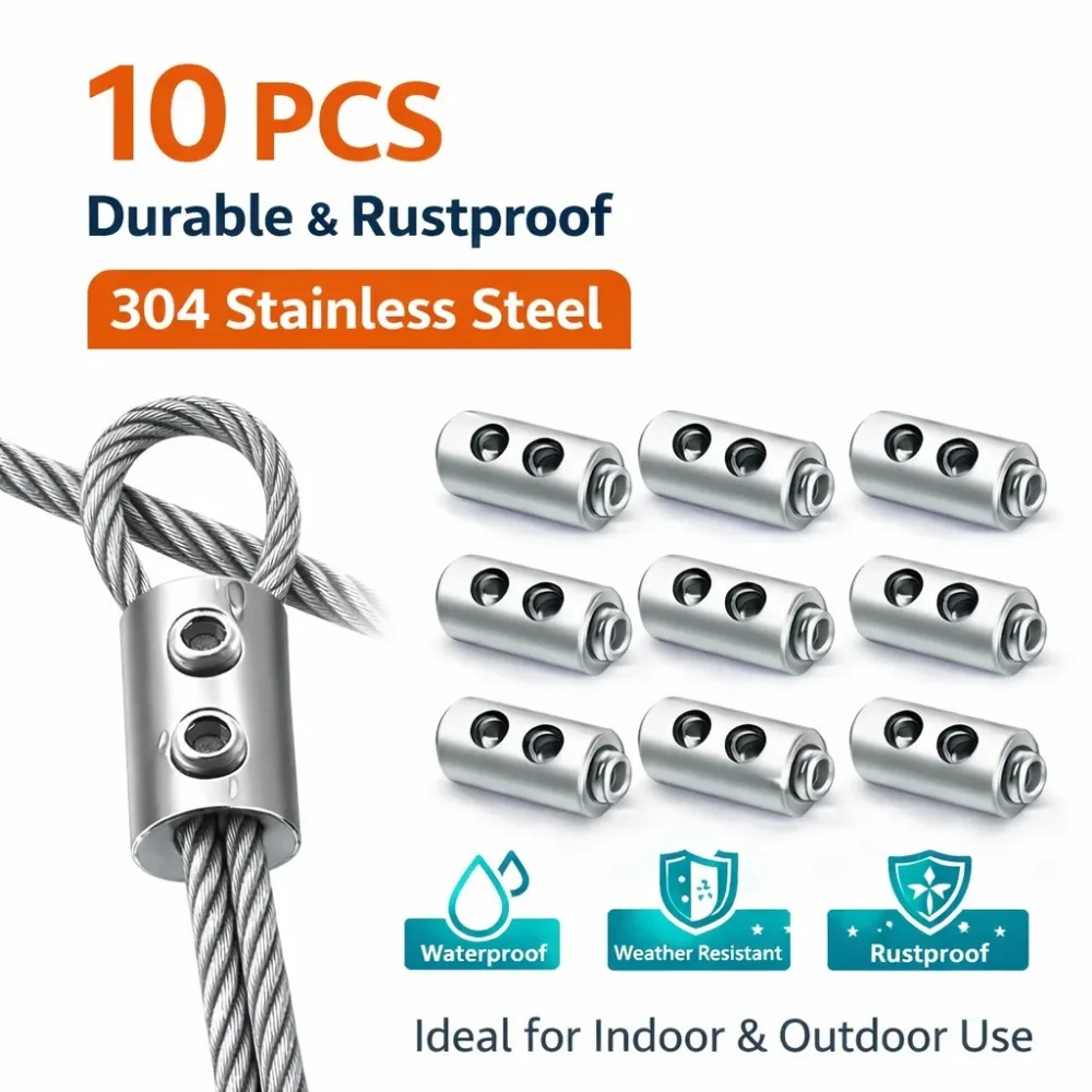 10PCS Steel Pipe Clamp Adjustable Cable Clips Hardware Fixtures for Securing 1.2-2.5mm Wiring Rope in Home Improvement Projects