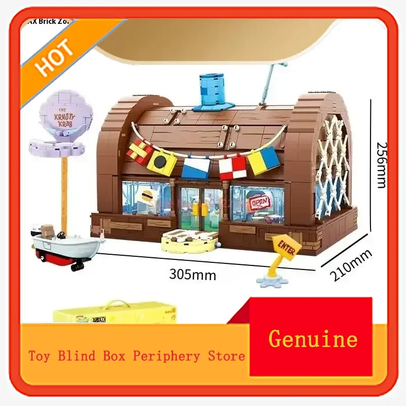 

Area-X SpongeBob Krusty Krab Building Blocks Set Interactive Brick Toy Burger Restaurant Model Blind Box Gift for Kids And Fans