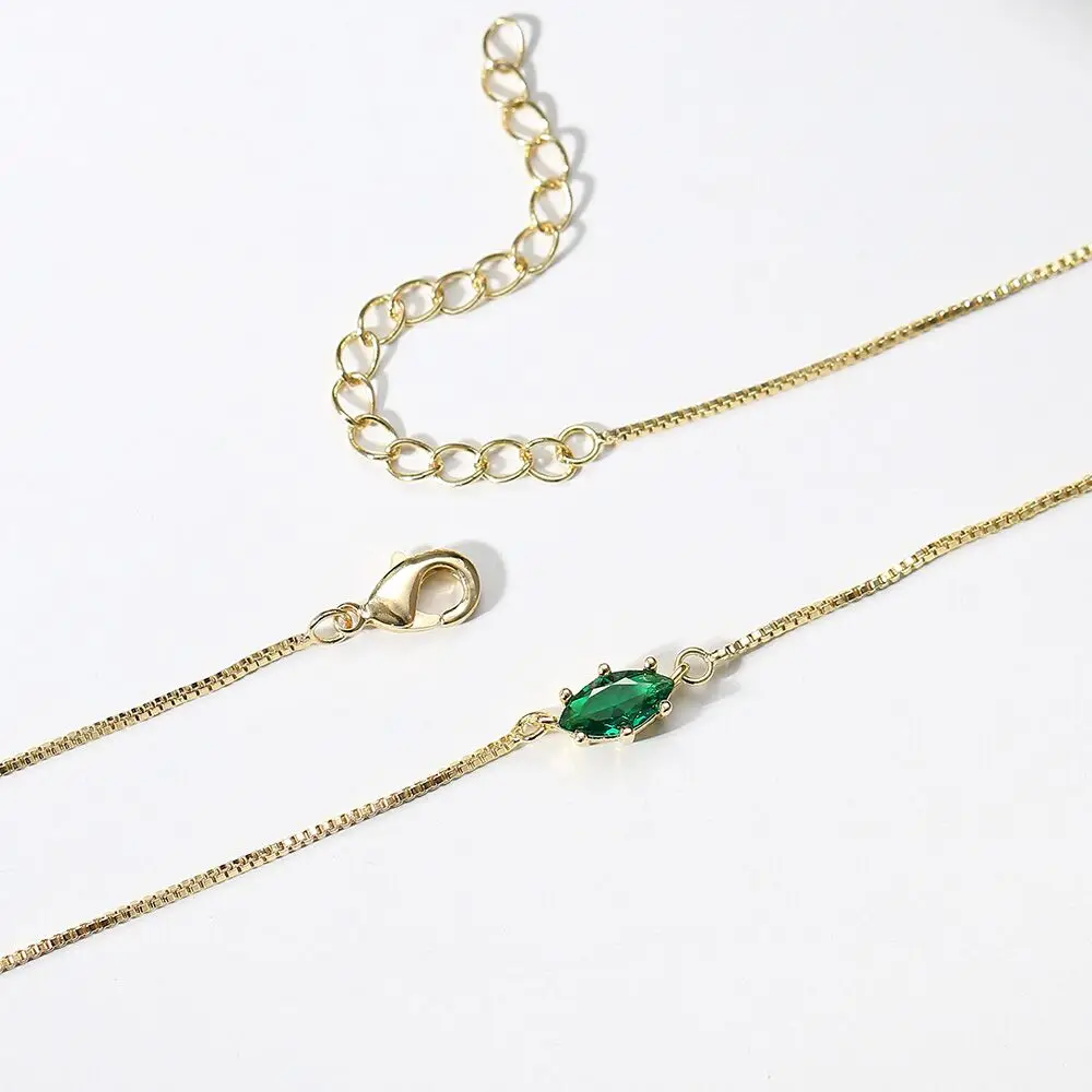 Birthstone Pendant Necklaces for Teen Girls Korean Fashion Eye Shape Crystal Gold Color Women Choker Chain Birthday Gift Jewelry