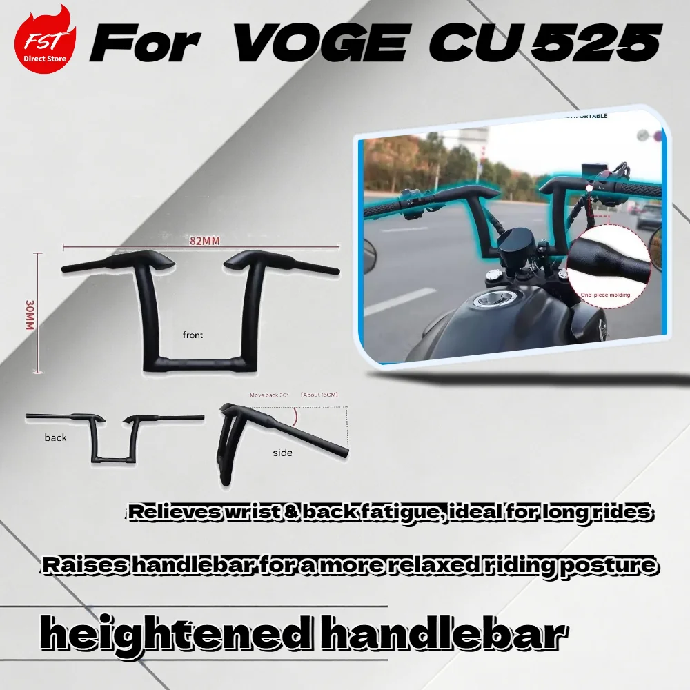 For Voge CU525, Retro Raised Handlebar, Heightened Steering Bar, Motorcycle Modified Accessories