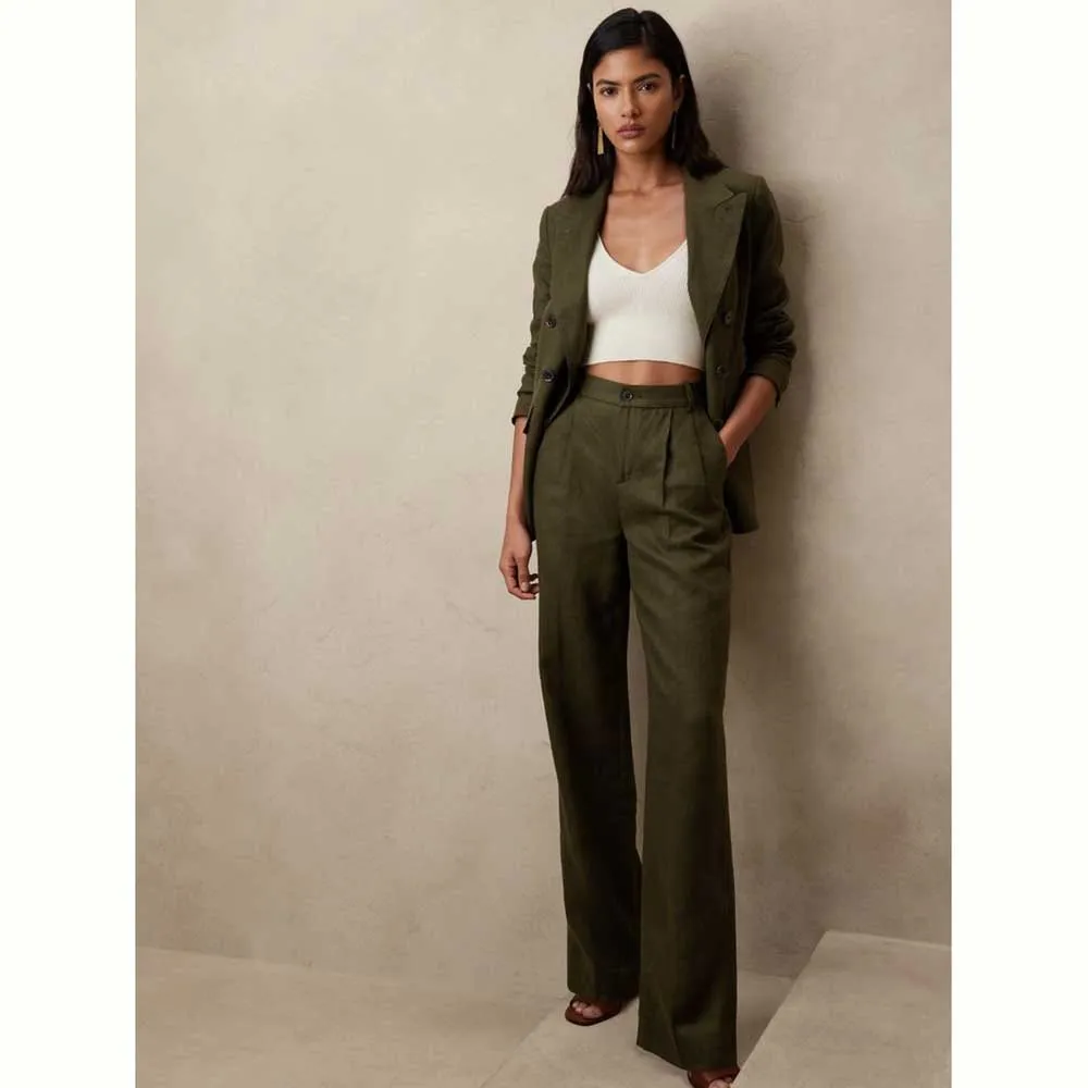 Smart Chic Green Women Suit Single Breasted Slim Fit 2 Piece Jacket Pants Female Clothing Elegant Office Lady Blazer Set