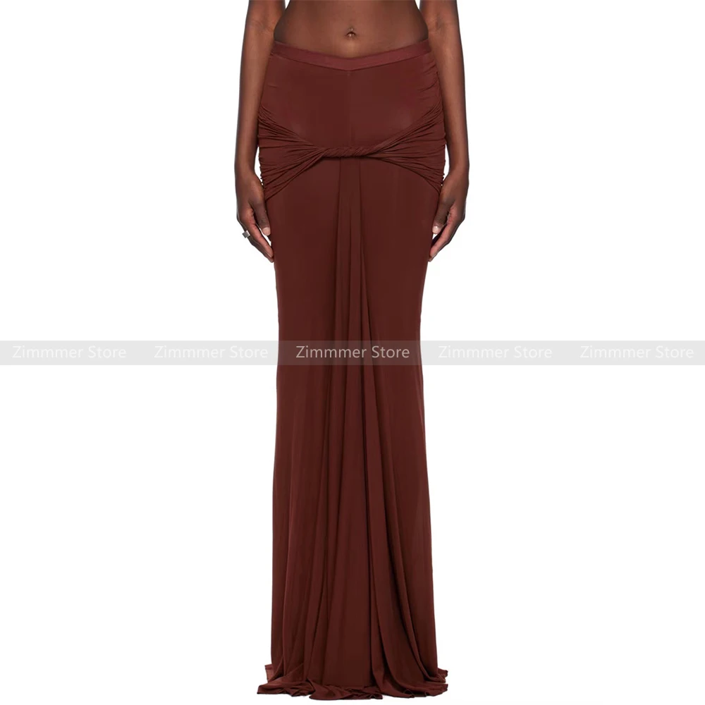 Gorgeous dark style twisted pleated high waist draped slim fit hip long floor-length mermaid skirt for women