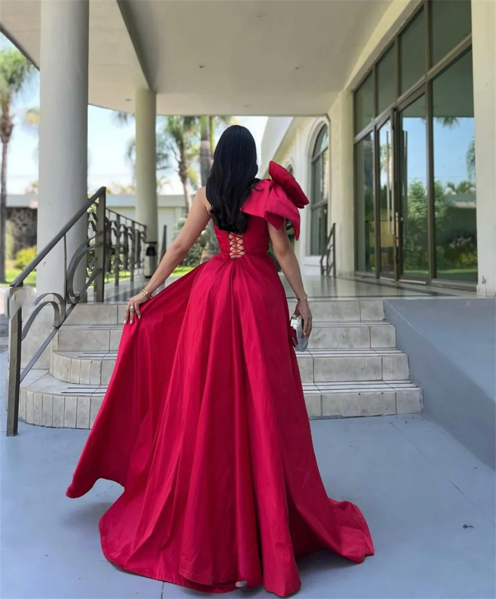 Jessica Red Shoulder Prom Dresses Sweet Bow Mermaid Luxury Evening Dresses Sexy Side Slit Elegant Lady Wedding Party Dress