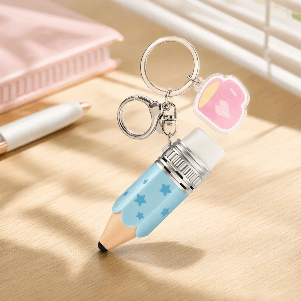 Fingertip Pencil Shape Fidget Clicker Make Sounds Two Side Click Electric Keycap Keychain Colorful Love Heart Star Print