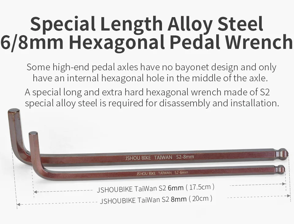 JSHOUBIKE 6/8/15 mm Fahrradpedalschlüssel Inbusschlüssel robustes, langlebiges Pedal-Demontagewerkzeug Fahrradreparaturwerkzeug für MTB Rennrad – Detail 16