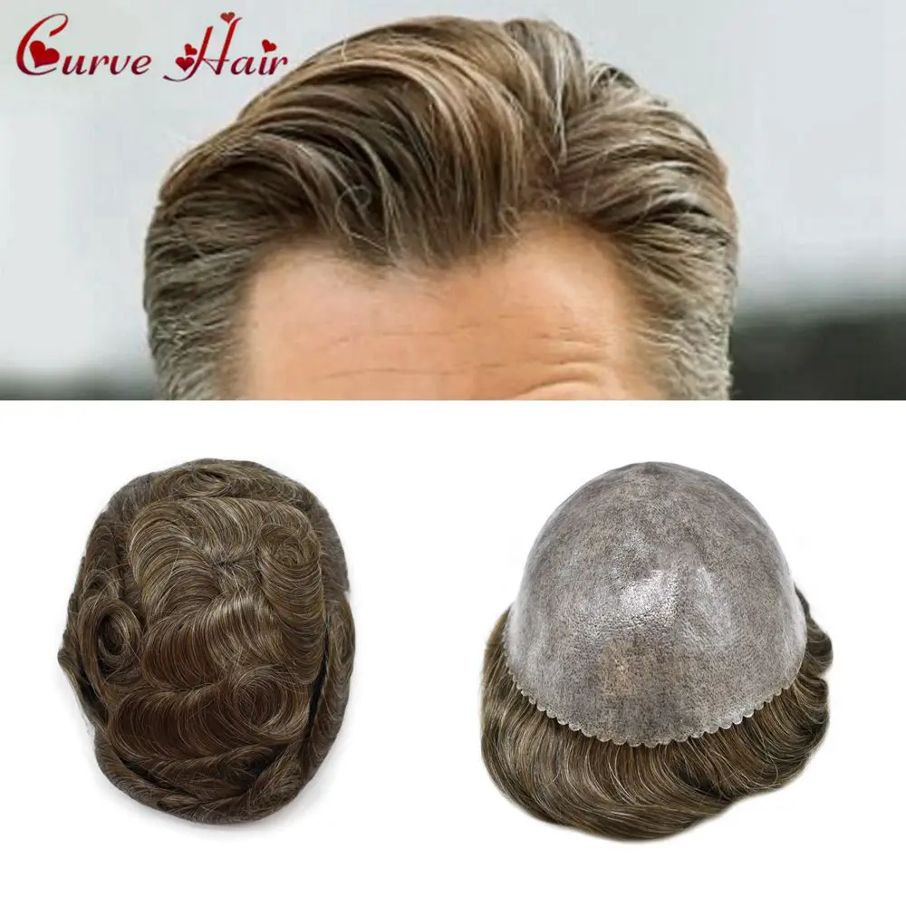 

PU Toupee for Men 0.10mm Thin Skin Men Toupee Poly Hair Prosthesis Piece Human Hair System Injected PU Mens Wig Hair Replacement