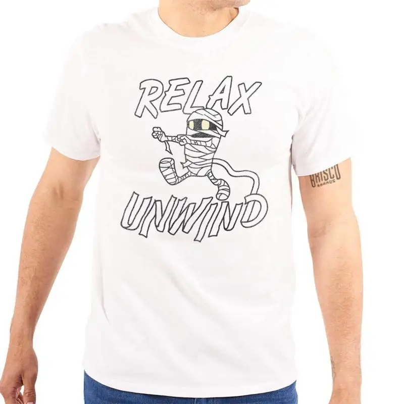 

Забавная женская или мужская футболка с круглым вырезом для Хэллоуина и мумии Relax Unwind