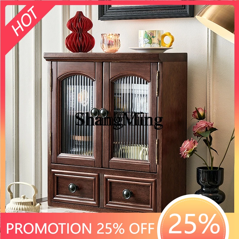 SM household retro all-solid wood desktop rack, most-proof storage cabinet, log household multi-layer cup holder
