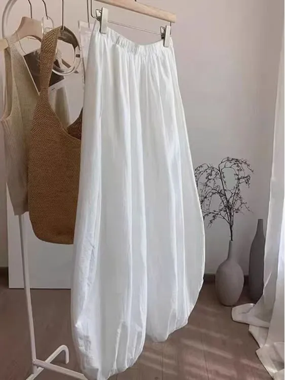 Losse katoenen wijde pijpen lantaarnbroek dames zomer nieuwe Sle Harlan broek transparant wit gedrapeerd losse fit casual broek