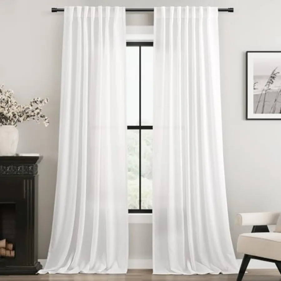 

Curtains 92 Inch Long 2 Panels Back Tab Light Filtering Cotton Textured Curtain Modern Farmhouse Coastal Decor Off Drapes 92 in