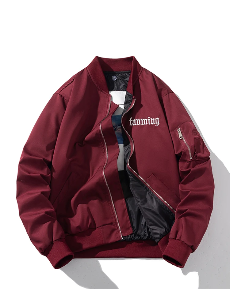 

Thiened Pilot Jaet Spring Autumn Winter Men Women Couple Wine Red Baseball Cotton Coat Retro American Sle Youth Faion
