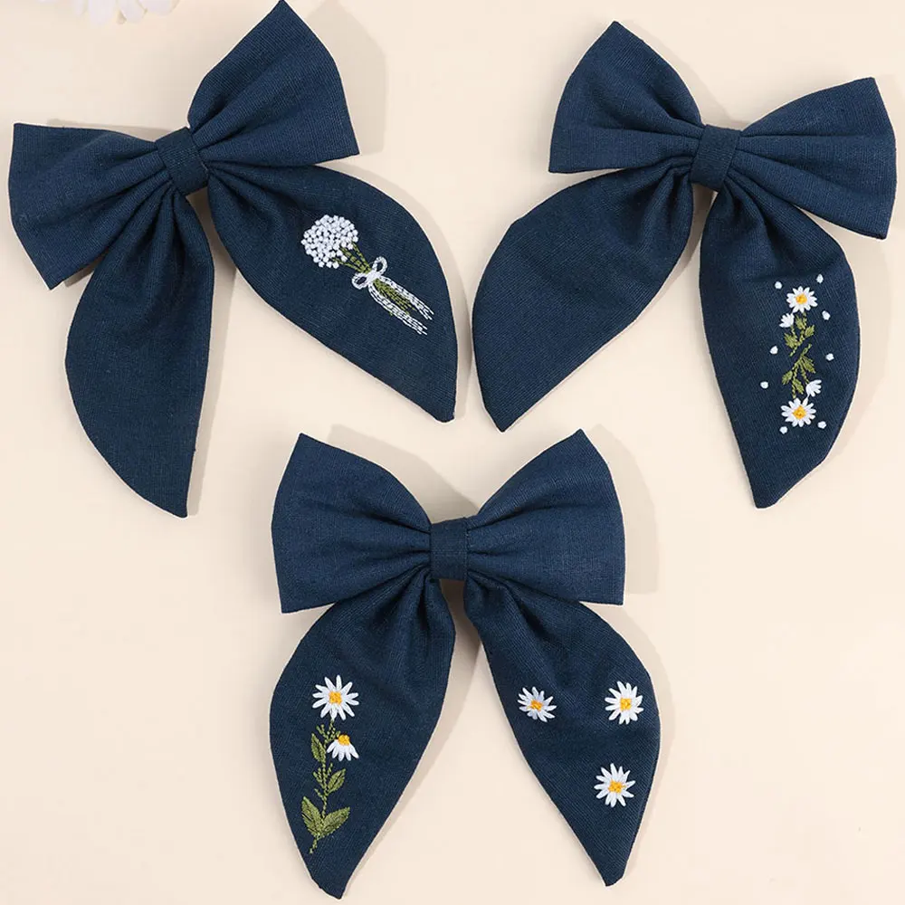 Children Ribbon Bowknot Hairpin Daisy Bowknot Hair Clip Korean Bow Girls Barrette Embroidered Hair Clips Kids Hair Accessories