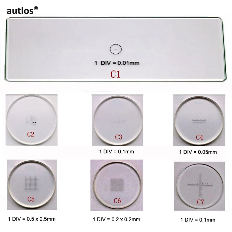 Optical Glass C1 - C7 Microscope Eyepiece Reticle Cross Line Ocular Graticula Micrometer Grid Calibration Slide for Measurement