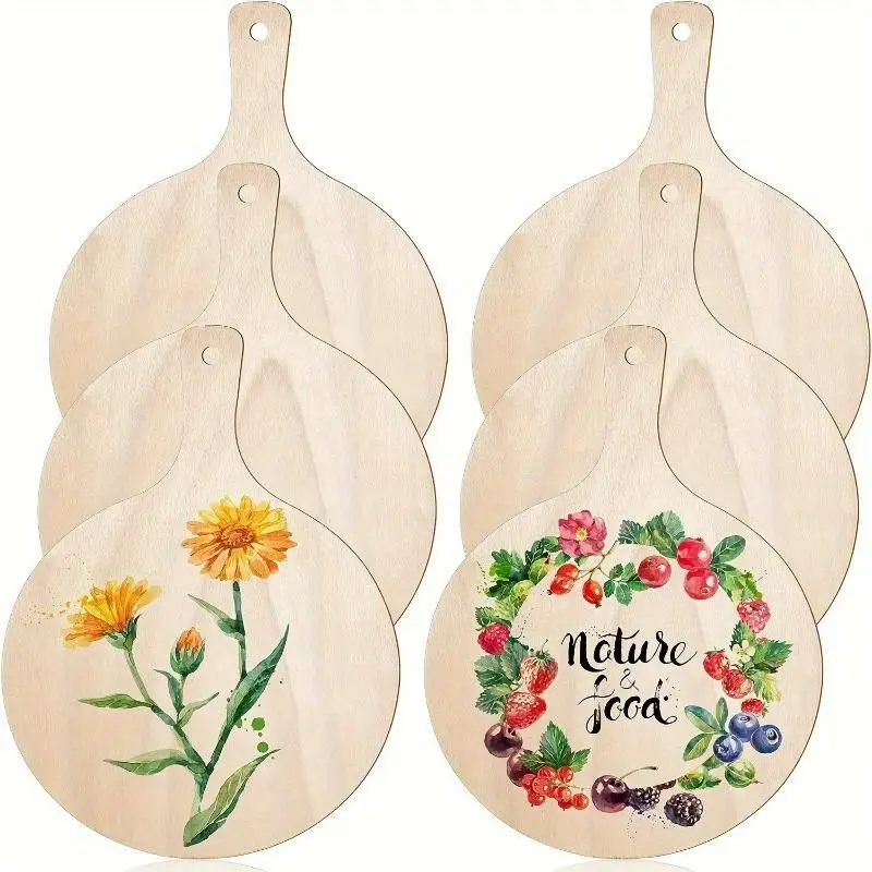 6pcs Handmade DIY Wooden Crafts Mini Painting and Doodling White Embryo for Home Kitchen Decor