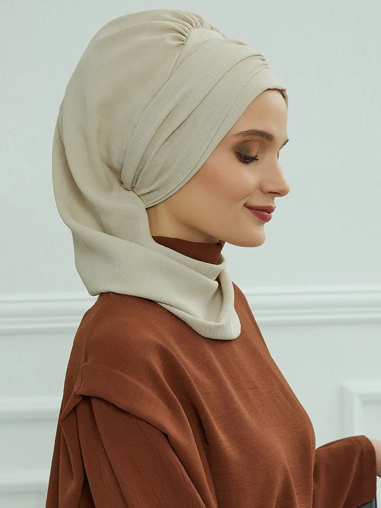 Hijab musulmán liso para mujer, turbante elástico, gorros, sombreros, bufandas para la cabeza, bufanda preatada, nuevo