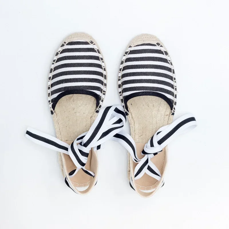 2024 Hemp Rope Bottom Ladies Sandals Flat Shoes Women Strappy Fisherman Sandals Women Spring and Summer New Lace Students