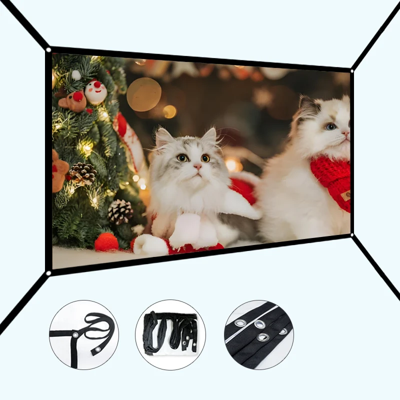 Tela portátil de 120 polegadas. Extensão de furo pendurado. Dobrável e fácil de transportar. As projeções internas e externas são aplicadas