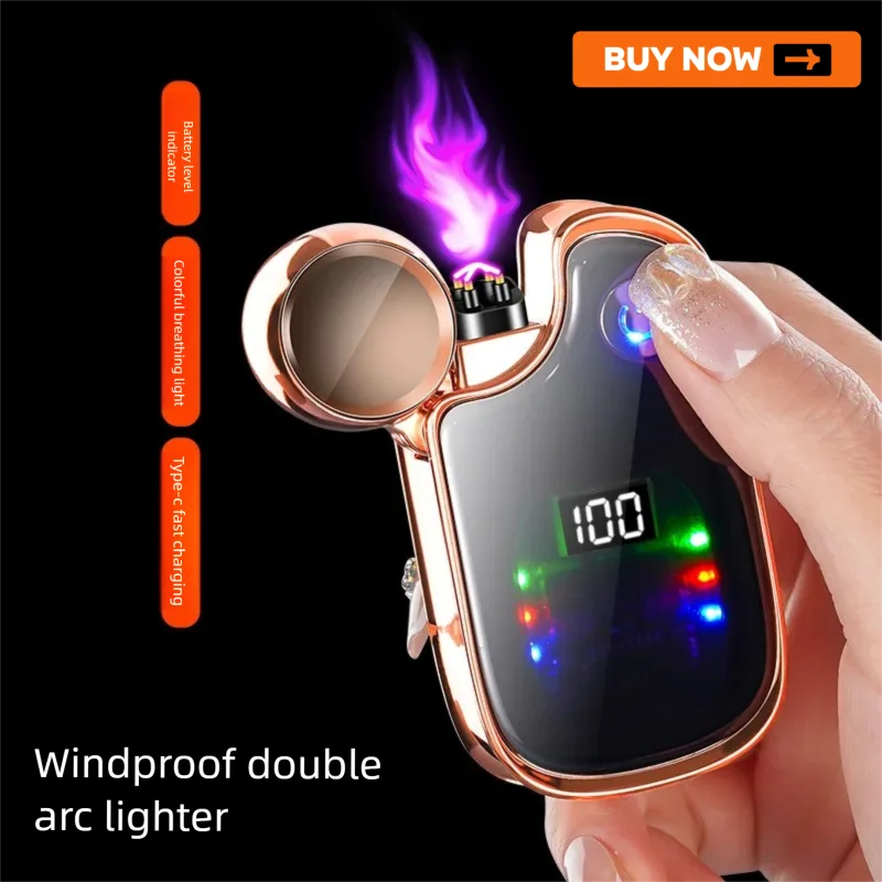 Intelligent Chip Pulse Digital Display Mode Type-C Fast Charging Internet Celebrity Dual Arc Windproof Cigarette Lighter