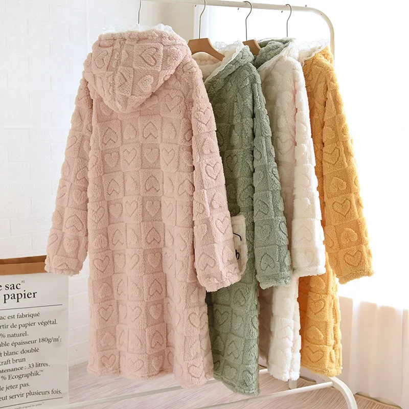 

Autumn Winter Sleepwear For Sleeping Warm Hooded Robe Women Pajamas Bathrobe Woman Clothing Pijama Mujer Flannel Pyjama New Hot