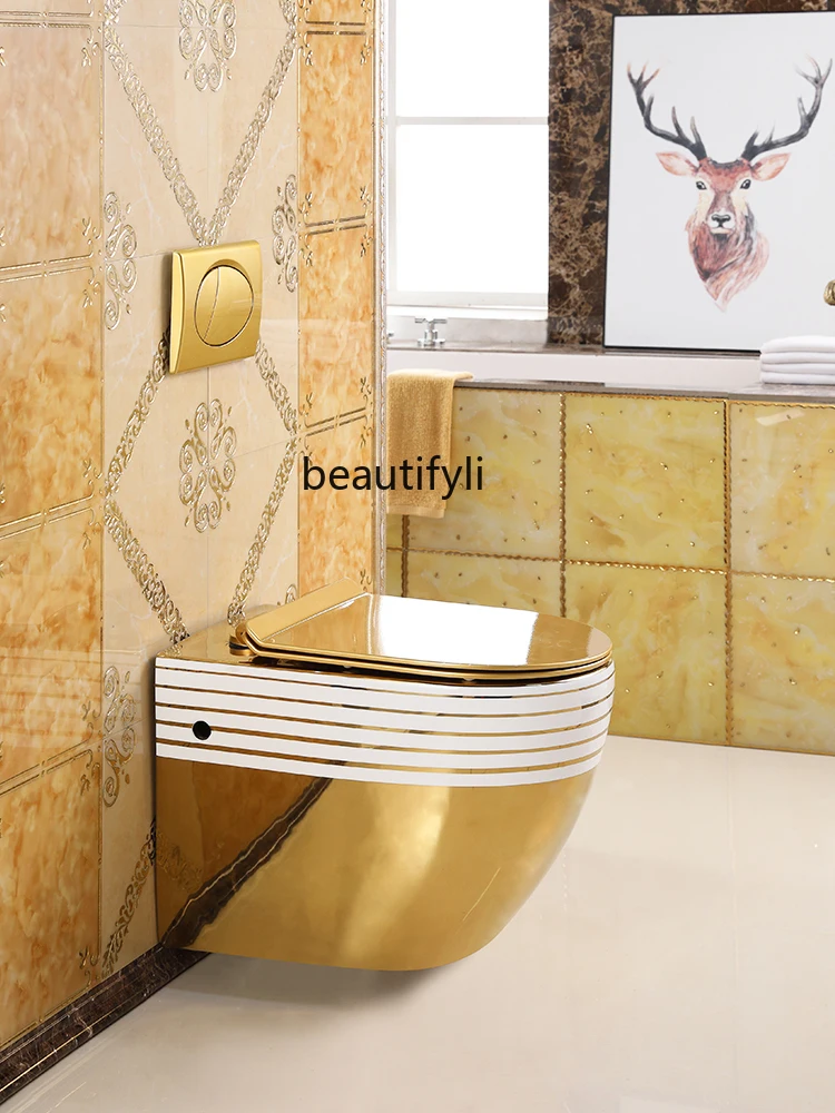 Wall-Mounted Golden Toilet Small Apartment Household Hanging Wall-Mounted Hidden Embedded Toilet