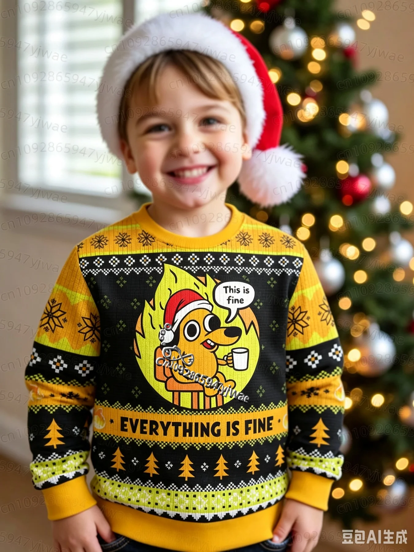 26 Winter This is Fine Meme Sweatershirt Ugly Christmas Cosplay Merry Christmas Adult Kids O-Neck Hoodies KIDS Sweatershirt