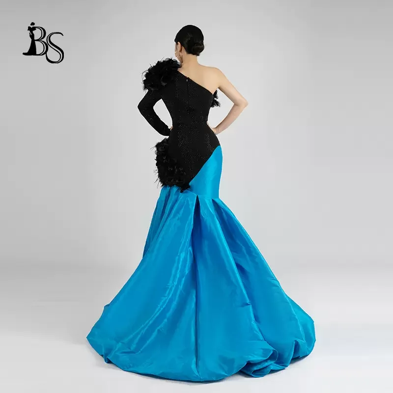 Baisha Custom Evening Dress Oblique Shoulder 3D Flower Luxury Party Gown Host Performance Costumes H1218#