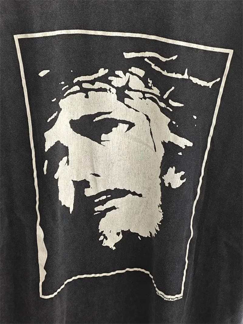 Saint Michael Portrait Print Long Sleeved T Shirts Men Women Love Saint Washed Black Hoodies