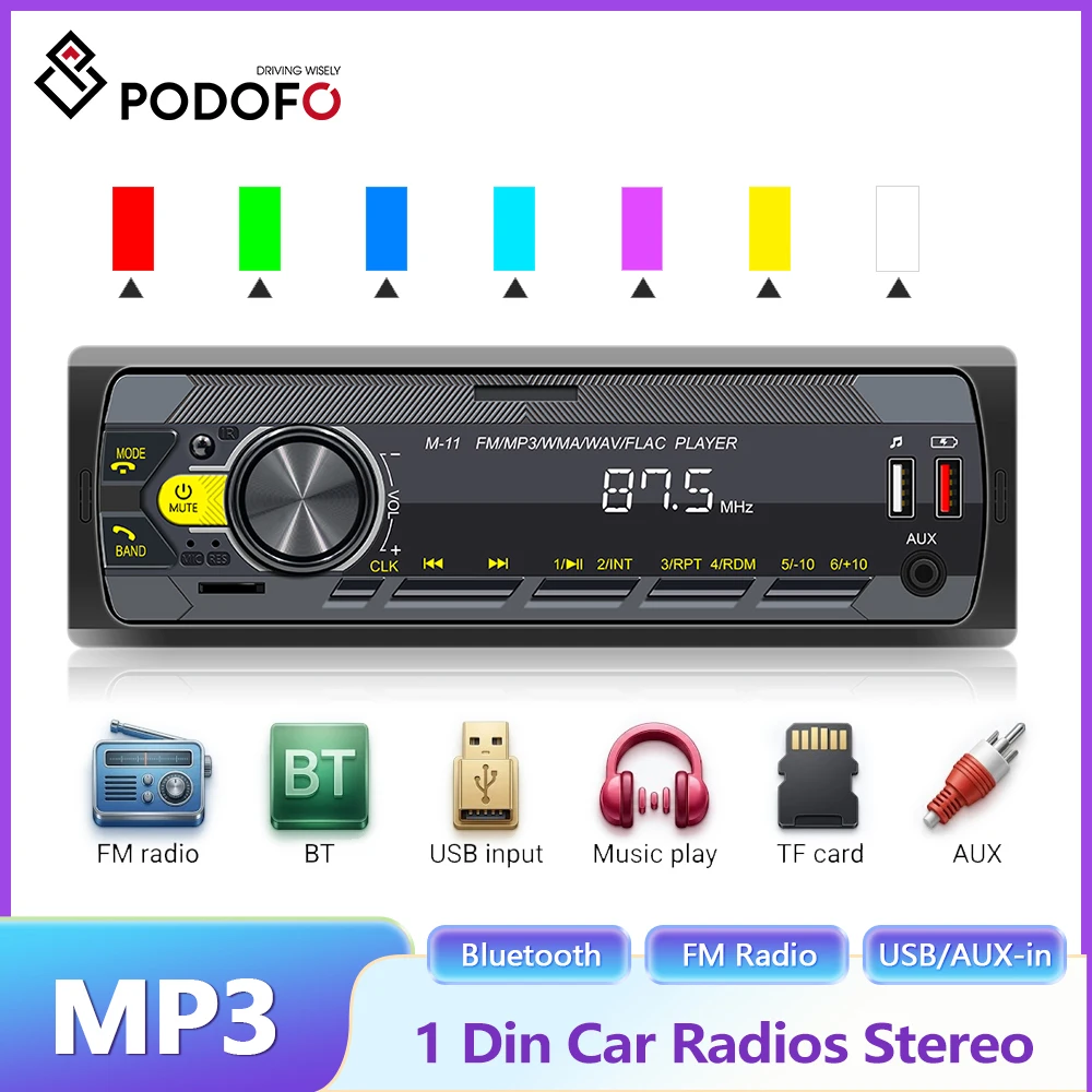 Degreat Autoradio 1 Din MP3 Stereo FM con Ingresso Aux, Ricevitore SD TF USB 12V, Radio Multimediale con Bluetooth per Auto
