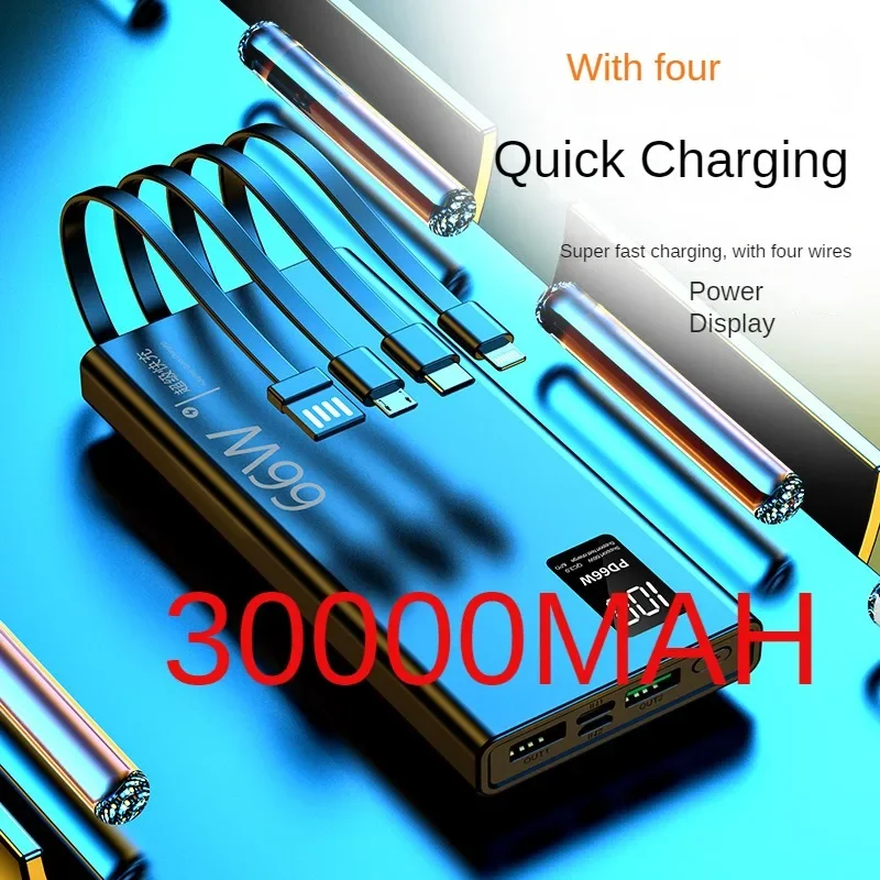 BCAK 30000mAh 66W Fast Charging with Built-in Cable, Power Bank, Large Capacity Mobile Power Supply Gift Wholesale