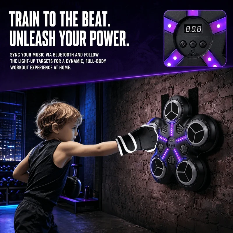 Wall‑Mount Wireless Music Boxing Target Synchronized Light 2‑Player Battle Boxing Gloves for 3+ Kids Adults Halloween Xmas Gift