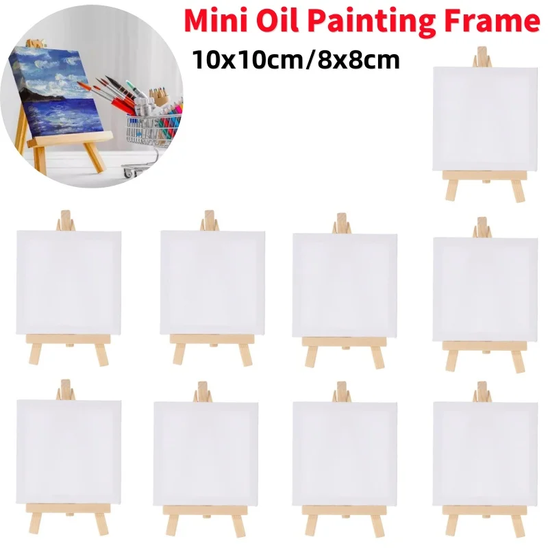 12 قطعة إطار اللوحة الزيتية الصغيرة 8*8 سنتيمتر/10*10 سنتيمتر الحامل + اللوحات القماشية عدة رسم يدوي الصغيرة الجدول الحامل لزفاف المدرسة