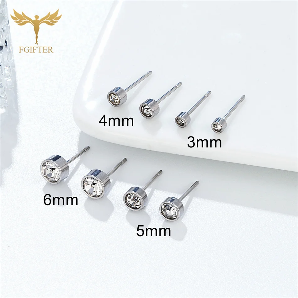 12 Pairs White Crystal Zircon Earrings Set for Men Women Minimalist Silver Color Stud Stainless Steel Ear Piercing Jewelry Sale