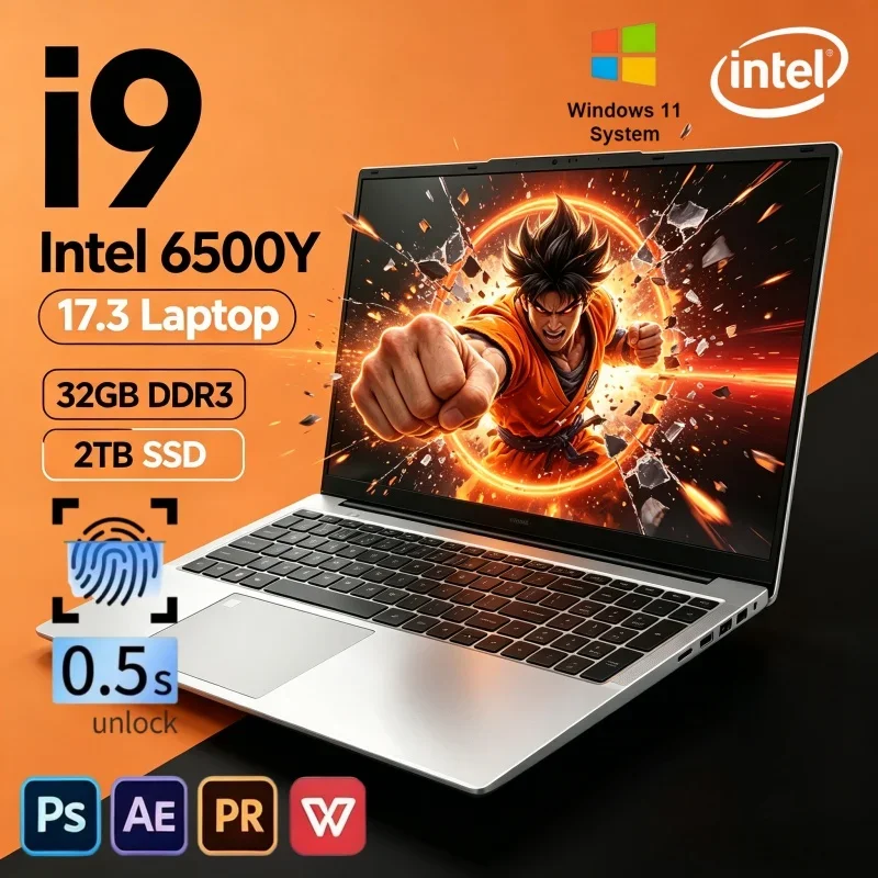 Best Seller 17.3" Ultra Slim Notebook Intel Core 6500Y 16GB 32GB 2TB Win11 Home Gaming Study Laptop
