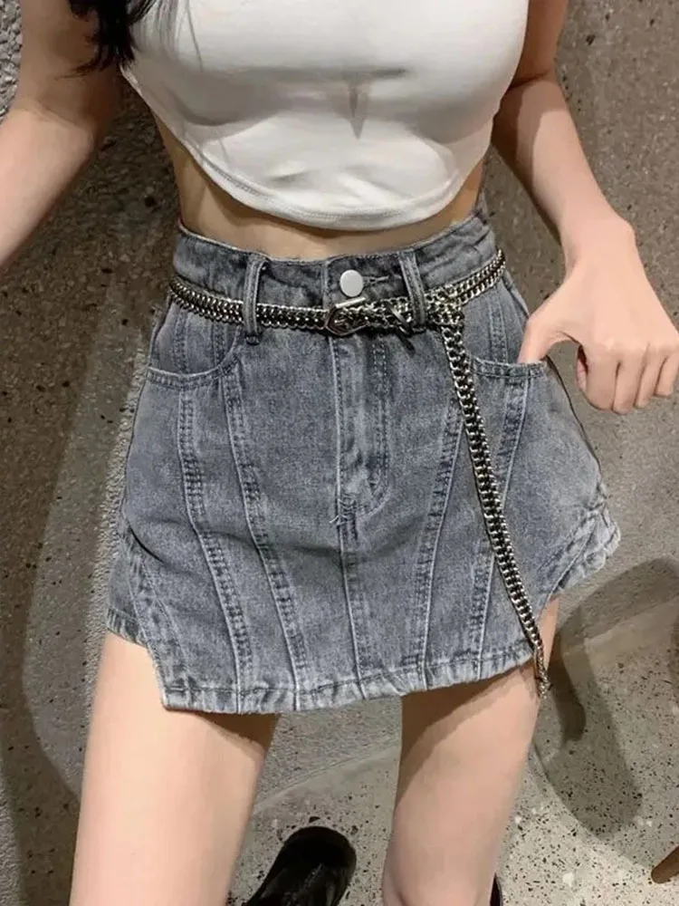 

Women's Irregular A Line Denim Shorts Skort High Waist Slimming Bodycon Vintage Trendy New Spring Summer Street Style